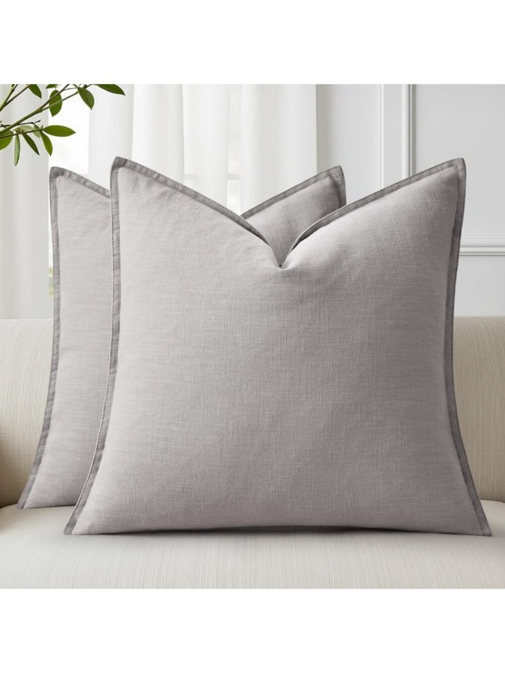 Summer Decorative Linen Throw Pillow Covers 18x18 Set of 2 Light Grey Farmhouse